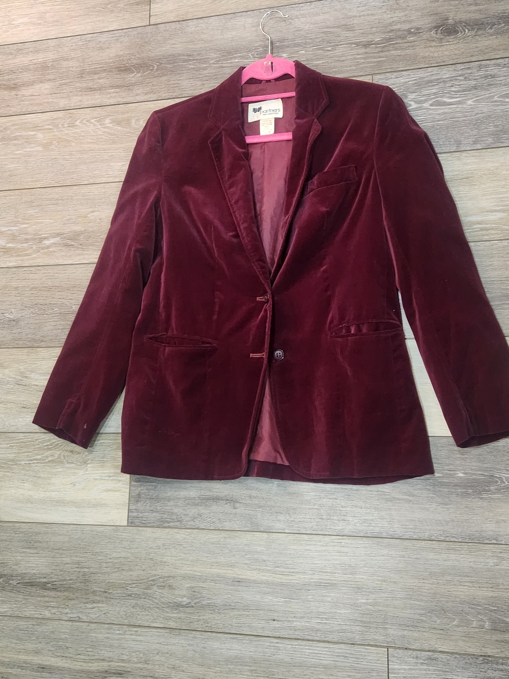Partners From Mervyn's Maroon Red Velvet Two-Button Blazer Size 12